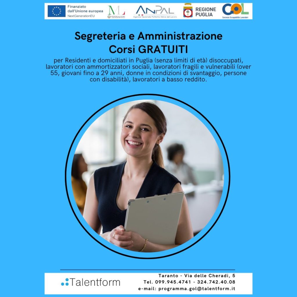 Programma GOL Puglia - Area Segreteria e Amministrazione 2 Area Segreteria e Amministrazione